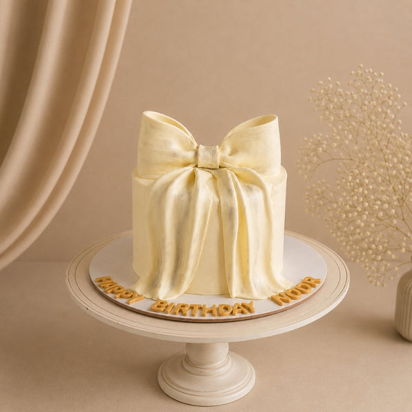 Ivory Fondant Bow Birthday Cake