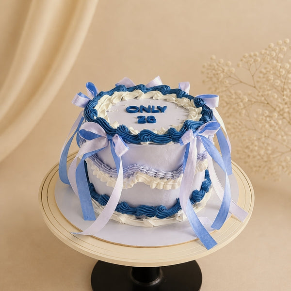 Only 26 Blue Lambeth Ribbon Bow Birthday Cake