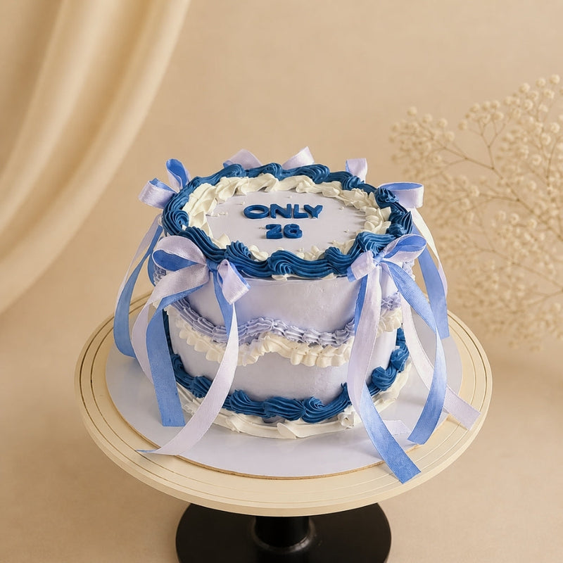 Only 26 Blue Lambeth Ribbon Bow Birthday Cake