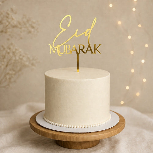 Eid Mubarak Minimal White Cake with Gold Topper