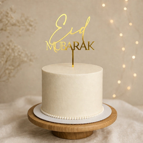 Eid Mubarak Minimal White Cake with Gold Topper