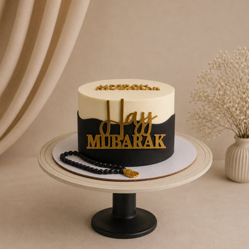 Hajj Mubarak Black & Gold Two-Tone Cake