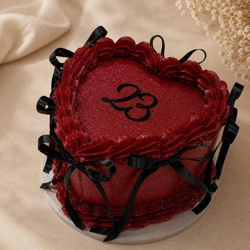 Burgundy Heart Milestone Birthday Cake