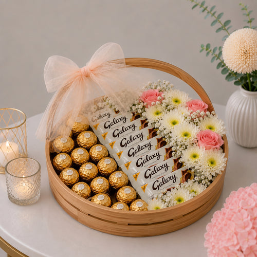 Galaxy Ferrero Rocher Floral Round Chocolate Basket