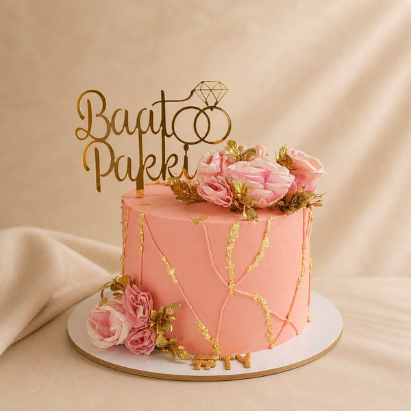 Baat Pakki Pink Kintsugi Gold Floral Cake