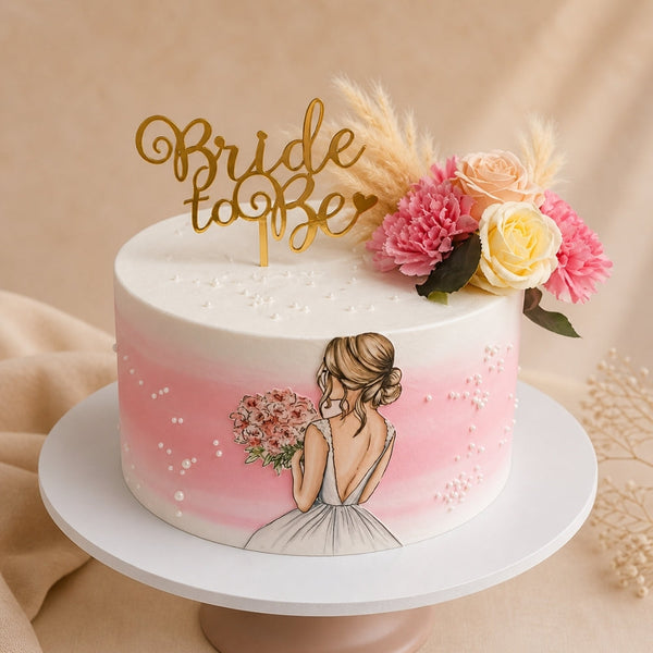 Bride to Be Painted Bride Bouquet Ombre Cake