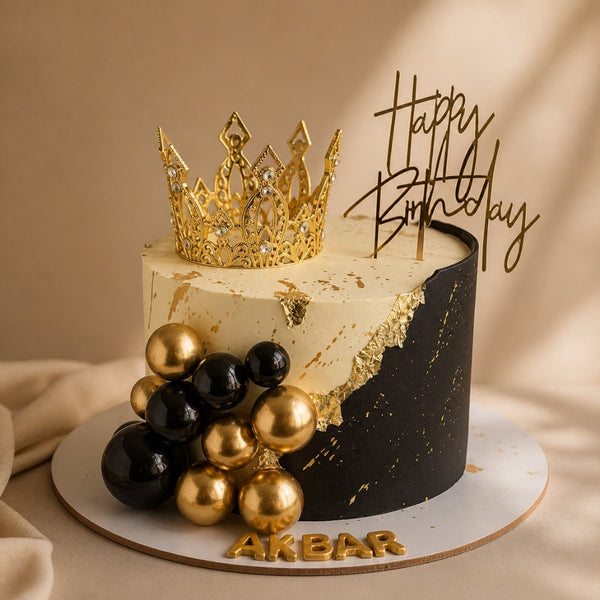 Black Gold Crown Birthday Cake for Men/Women
