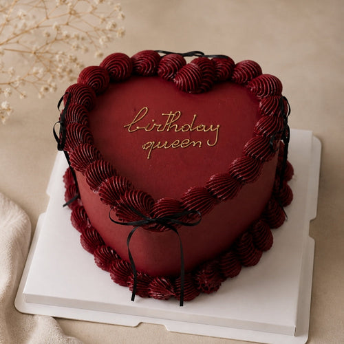 Birthday Queen Burgundy Heart Cake