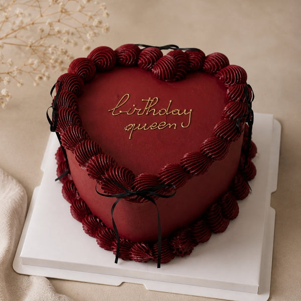 Birthday Queen Burgundy Heart Cake