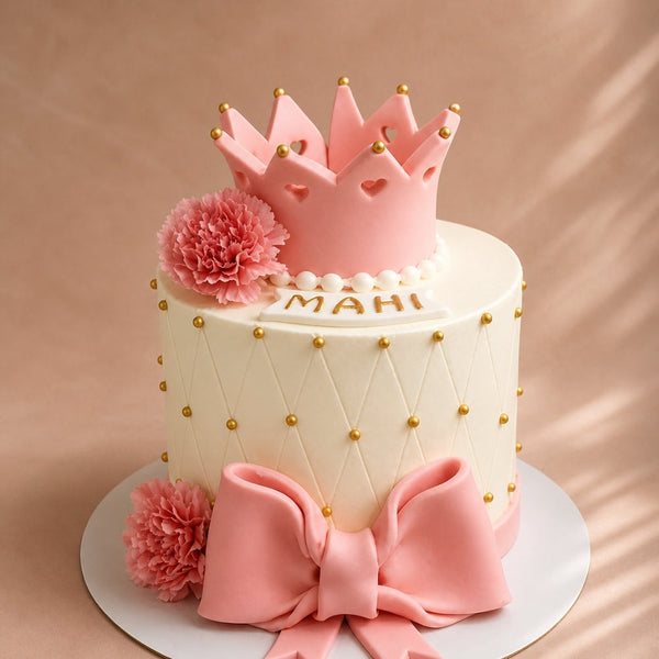 Princess Crown Pink Quilted Birthday Cake