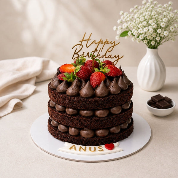 Dark Chocolate Strawberry Birthday Cake