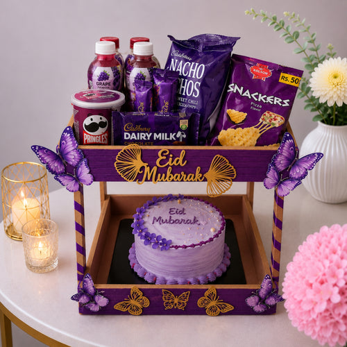 Purple Eid Mubarak Butterfly Snacks and Cake Tray