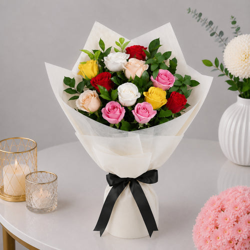 12 Mixed Garden Roses Bouquet