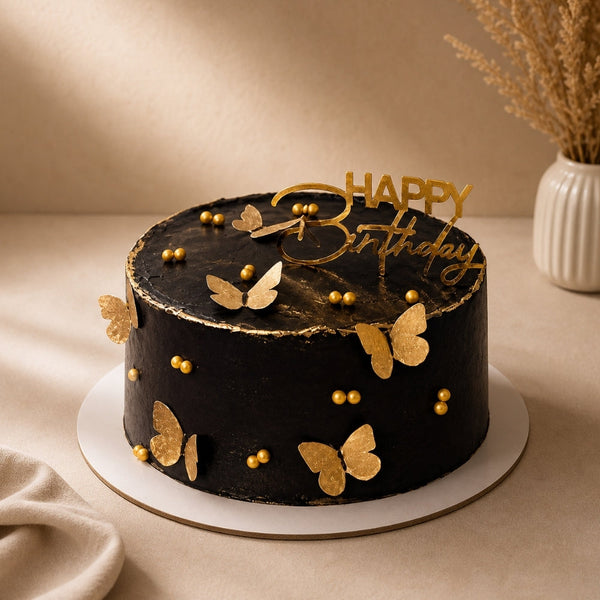 Black Gold Butterfly Birthday Cake