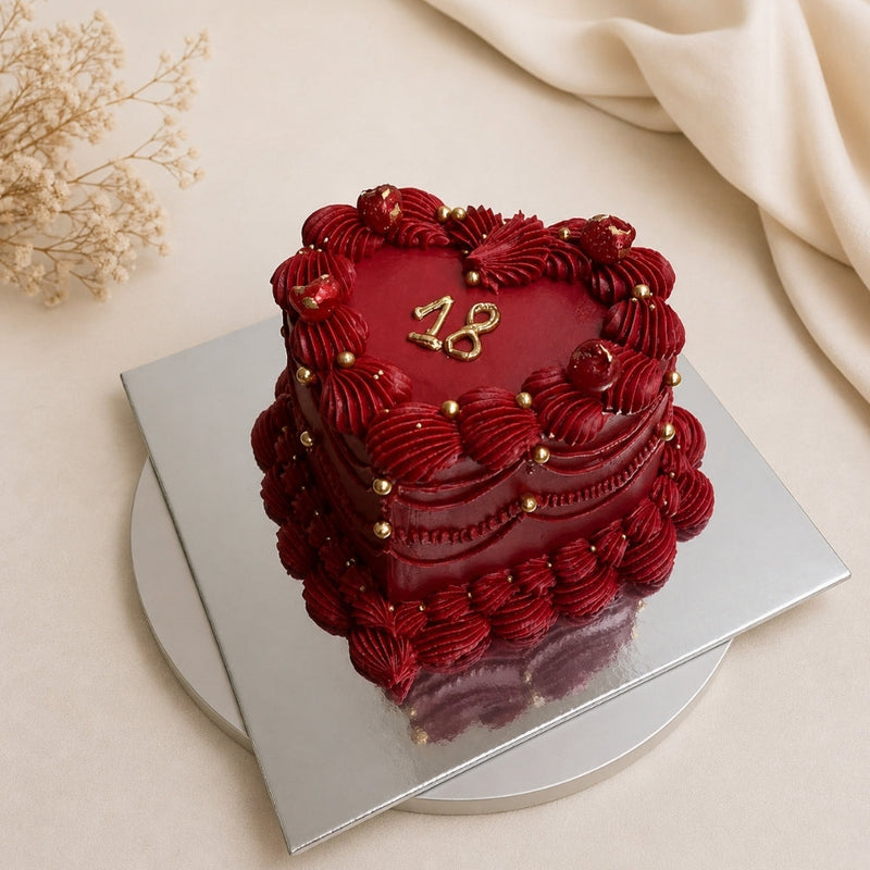 Dark Red 2-Tier Heart Milestone 18th Birthday Cake