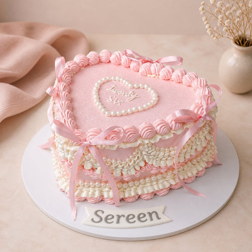 Pink Heart "Twenty Six" Pearl Border Birthday Cake
