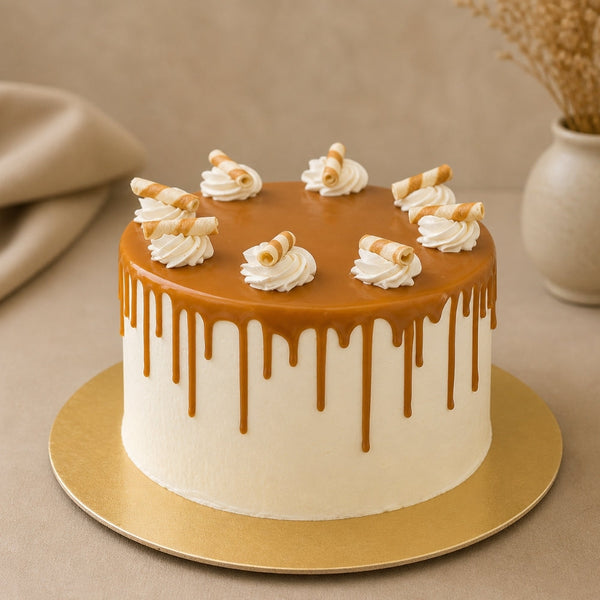 Caramel Drip Waffle Roll Crunch Birthday Cake