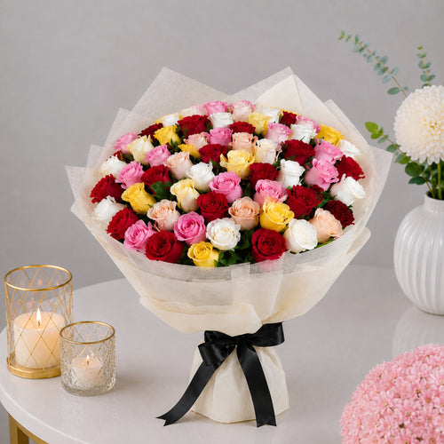 100 Mixed Garden Roses Luxury Bouquet