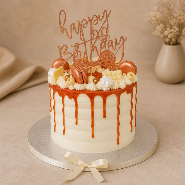 Rose Gold Caramel Macaron Birthday Cake