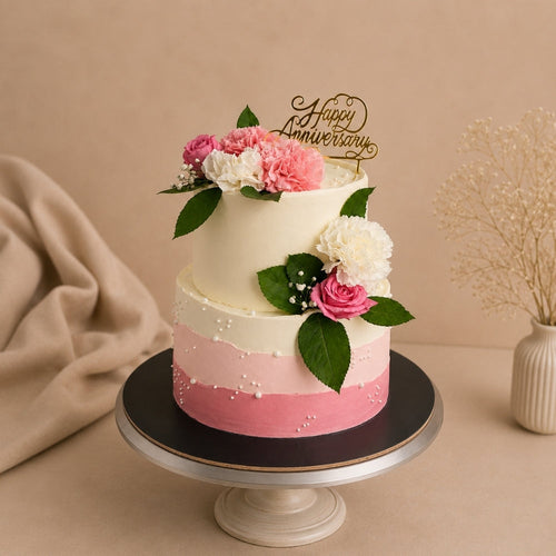 2-Tier Pink Carnation Anniversary Cake