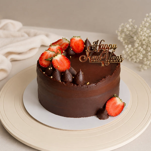 New Year Chocolate Strawberry Celebration Cake