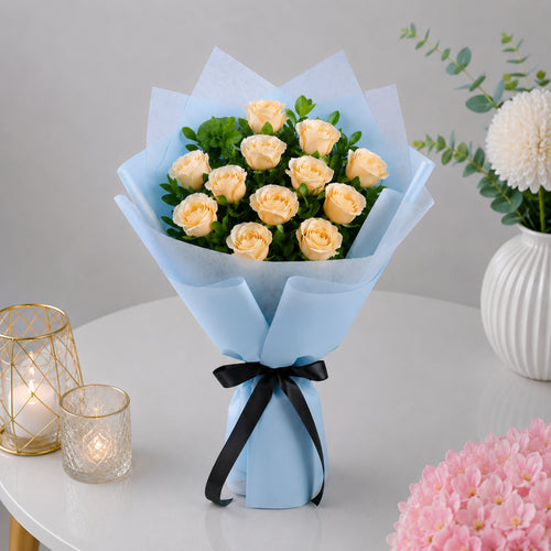 12 Peach Roses Bouquet