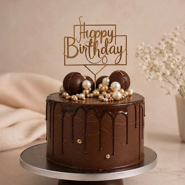 Chocolate Gold Drip Birthday Cake with Truffle Balls