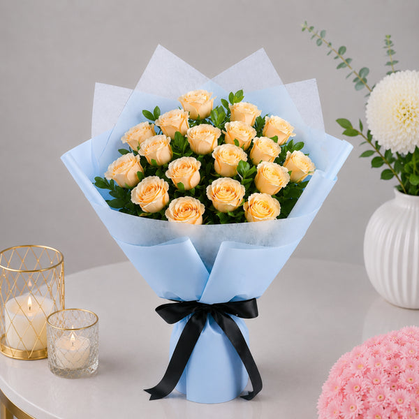 25 Peach Roses Bouquet