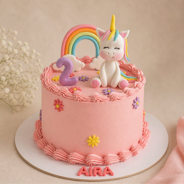 Pink Unicorn Rainbow Fondant Birthday Cake