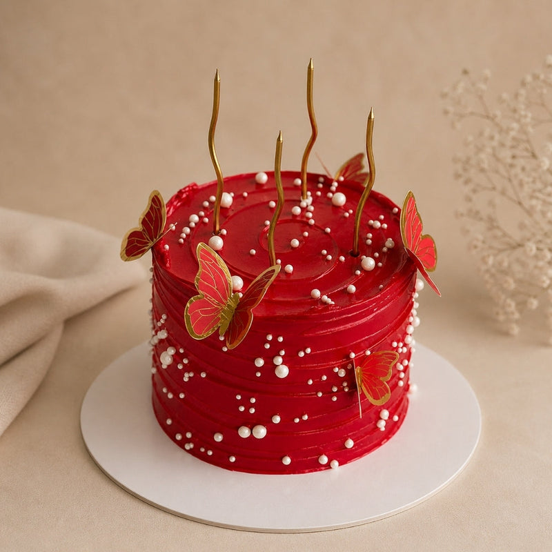 Red Butterfly Elegance Birthday Cake