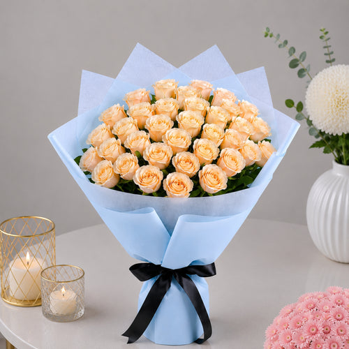 50 Peach Roses Grand Bouquet