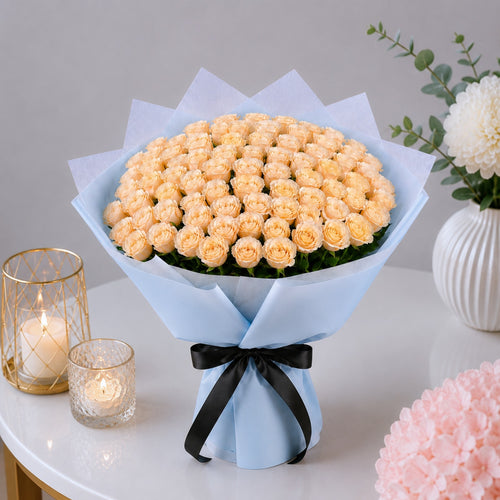 100 Peach Roses Luxury Bouquet