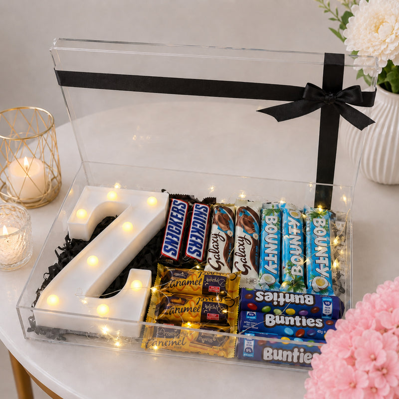 Light Up Z Birthday Chocolate Box with Snickers Galaxy Bounty and Caramel