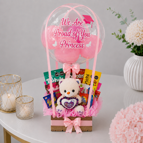 Graduation Princess Balloon Snack Box with Teddy