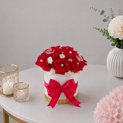 Red Rose Flower Box Crystal and Butterfly Pins
