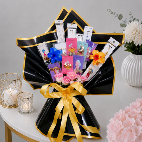 Gold Jewelry Earrings Accessories Bouquet with Roses