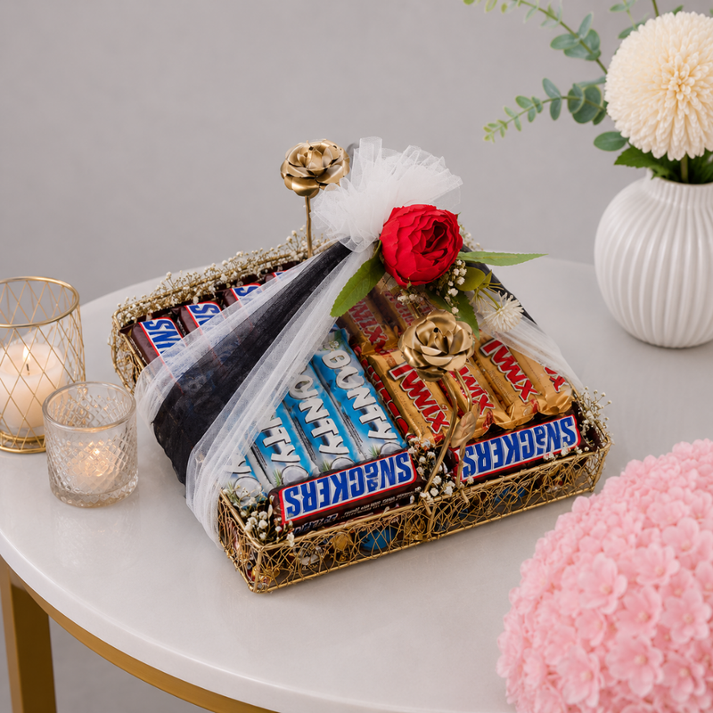 Elegant Gold Wire Snack Chocolate Gift Basket