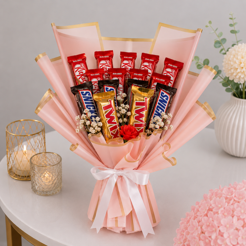 KitKat Snickers Twix Pink Chocolate Gift Bouquet