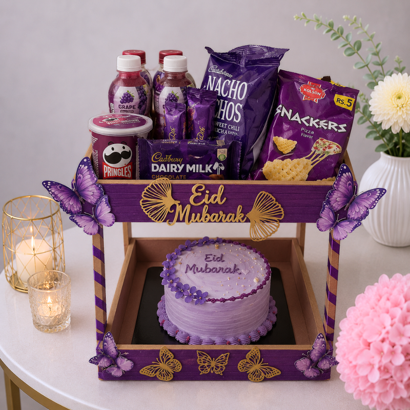 Purple Eid Mubarak Butterfly Snacks and Cake Tray
