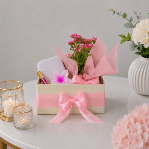 Sweet Pink Floral Gift Box with Live Blooming Plant