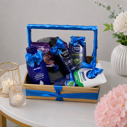 Men's Grooming Blue Tray Gift Basket with Nivea