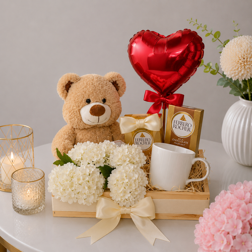 Teddy Bear Ferrero Rocher and Mug Gift Basket