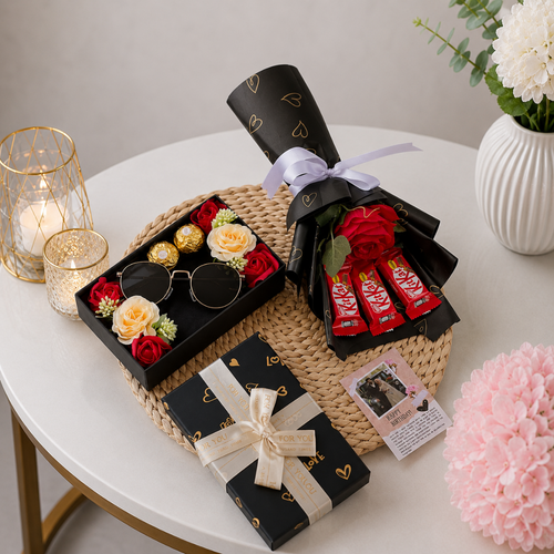 Accessories Basket Sunglasses Perfume Roses Chocolate Bouquet Bundle