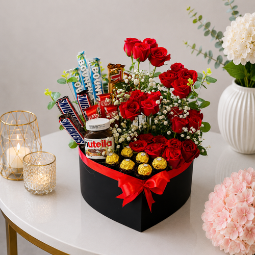 Luxury Heart Chocolate Basket Roses Nutella Bounty
