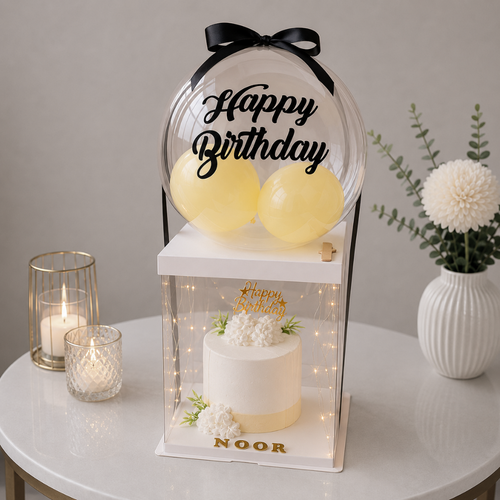 Personalised Birthday Cake Box with Bubble Balloon