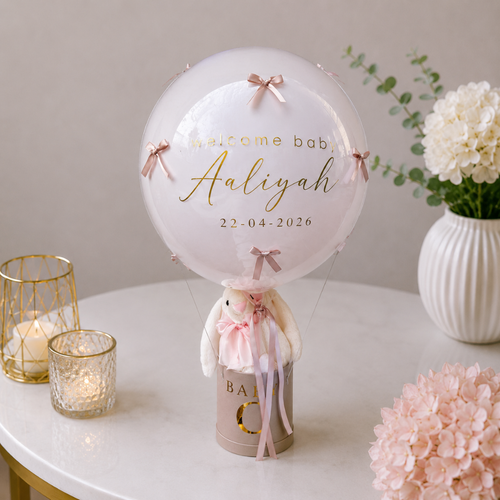 Welcome Baby Personalised Balloon and Plush Toy Gift Box