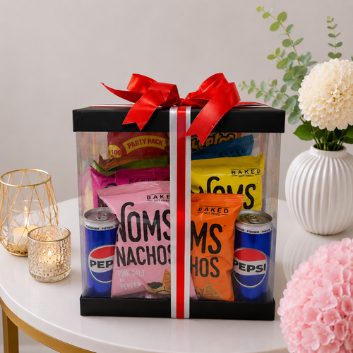 Transparent Snacks Gift Box with Nachos and Pepsi