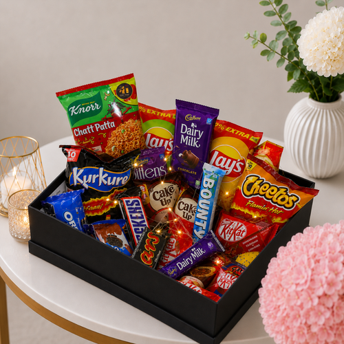 Mega Snacks and Chocolate Fairy Light Gift Tray