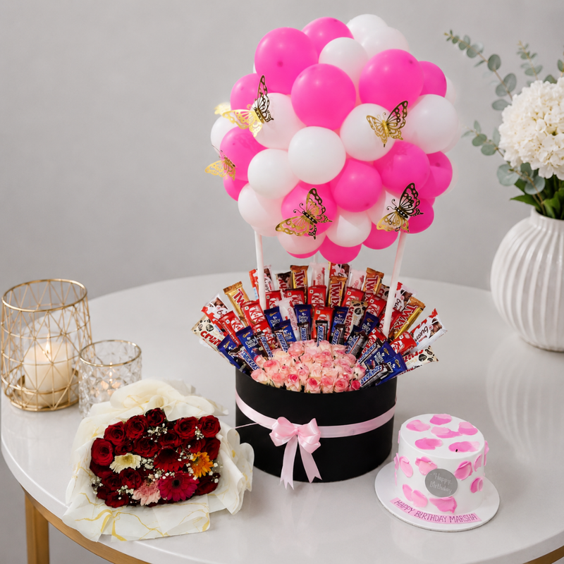 Pink Chocolate Balloon Birthday Gift Box