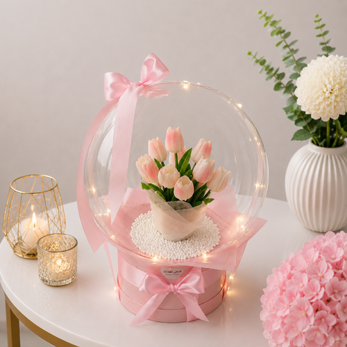 Pink Tulip LED Balloon Flower Box Gift